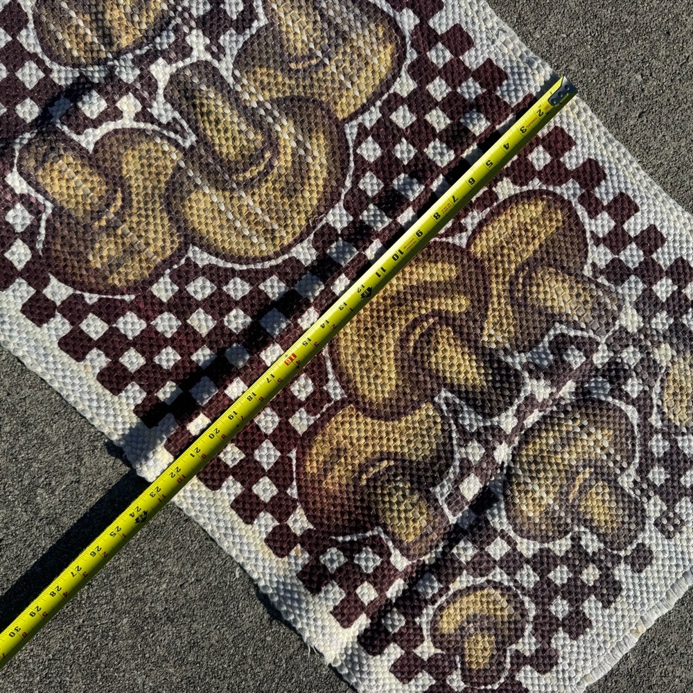Vintage 70s 80s Mushroom Rug 40x23 Woven Brown Checkered - Picture 4 of 5